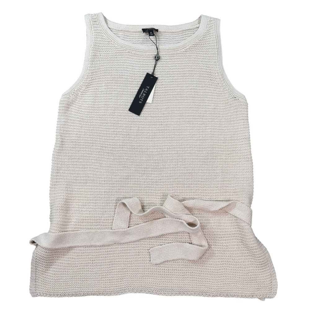 Talbots Womens Linen Knit Belted Sleeveless Tank Top Petite Size PM
